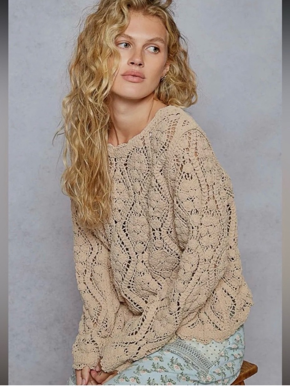 POL NWOT Open Knit Crochet Pullover Sweater- One Size (XS- L)